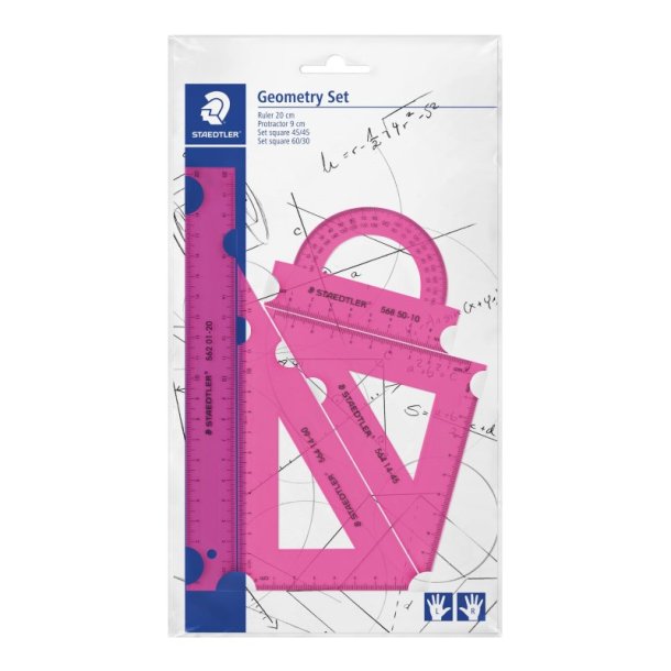 Staedtler Geometrist - 4 dele - 18 st i assorteret neon farver (pink, bl og grn)